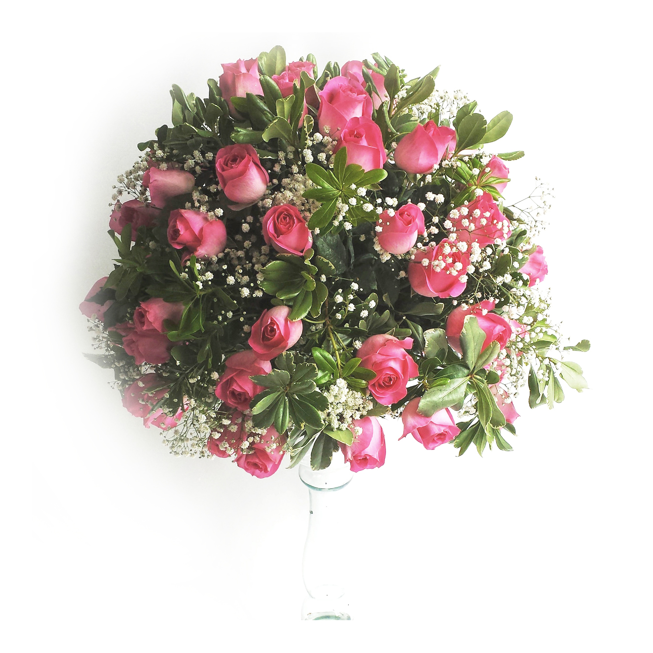 Arranjo Bola com Rosas Rosa e Gypsophila Cod. D-004