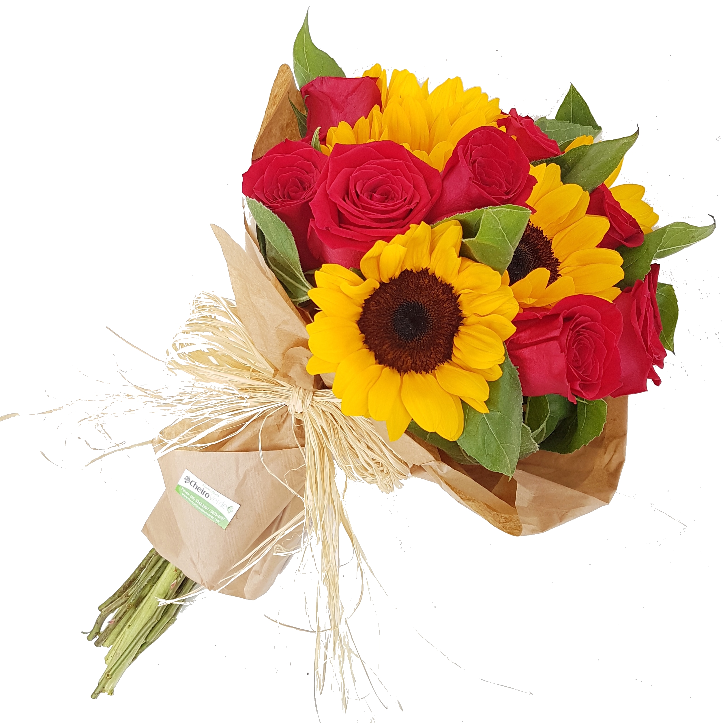 Buquê Luxúria Girassol e Rosas Importadas. Cod. B-203